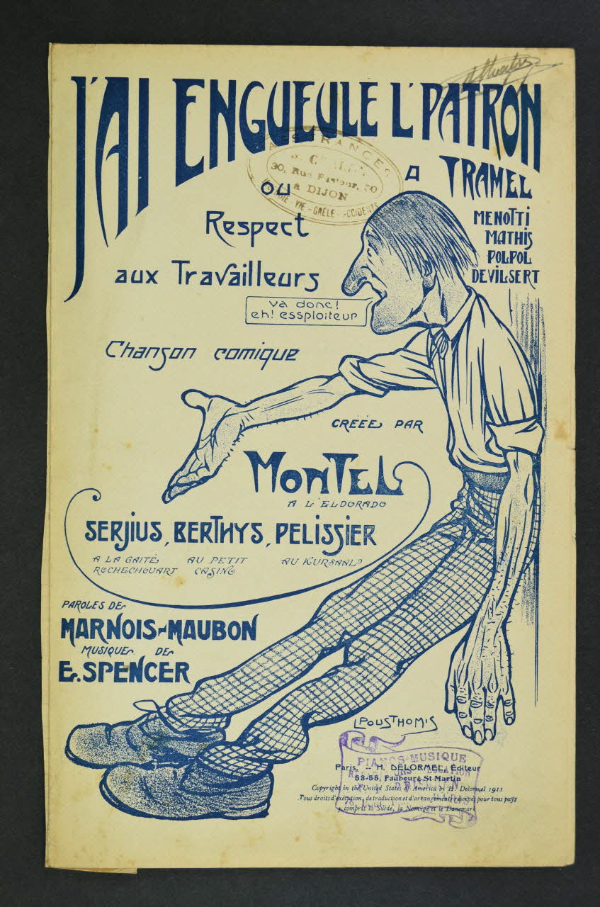 Louis Maubon ; Emile Spencer ; Marnois ; Charles Montel ; H. Delormel chanson petit format Île-de-France, France 1911 1966.139.26 Photo Mucem