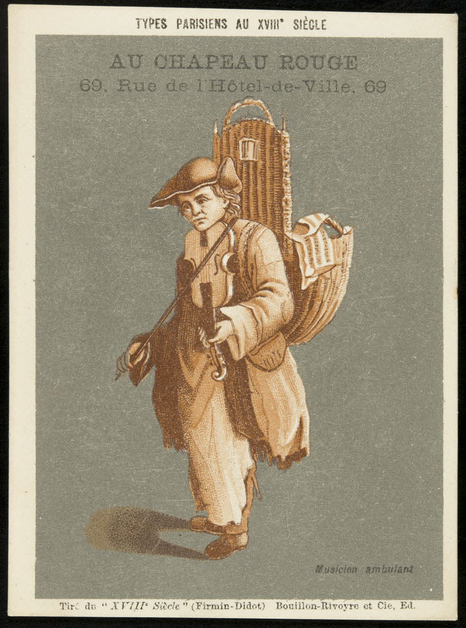 carte réclame Musicien ambulant 1974.50.899 Photo Mucem