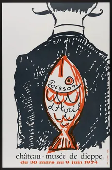 estampe Poisson  d'Avril  château-musée de dieppe  du 30 mars au 9 juin 1974 1974.65.37  Photo Mucem
