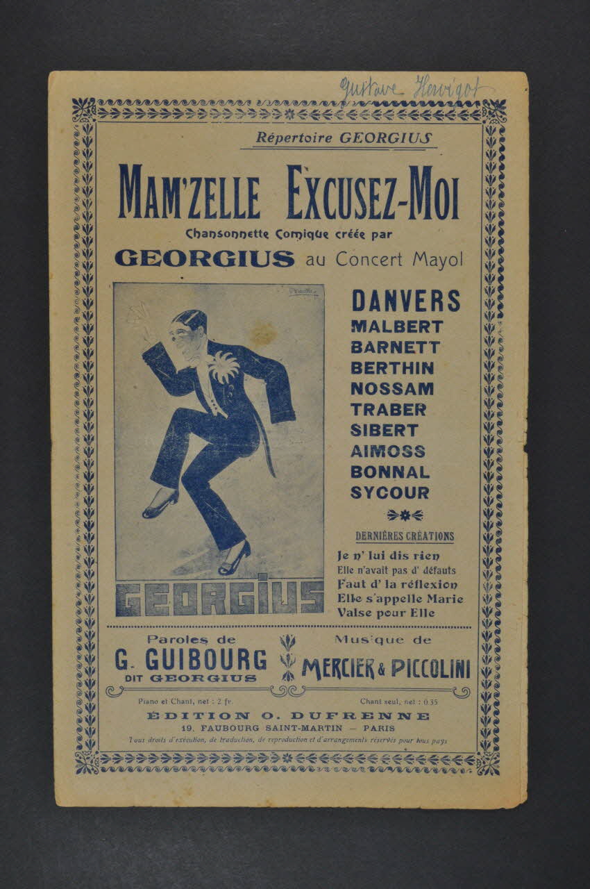 René Mercier ; G. Guibourg ; Henri Piccolini ; Georgius ; Oscar Dufrenne partition de musique petit format 1917 1965.149.40 Photo Mucem
