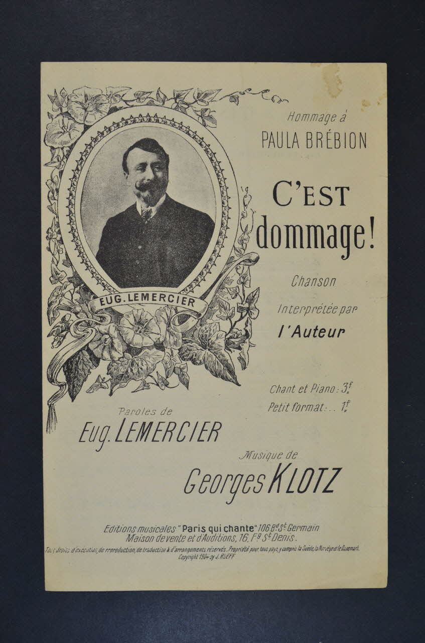 Eugène Lemercier ; Georges Klotz ; Paris Qui Chante chanson petit format Île-de-France, France 1904 1966.141.10 Photo Mucem