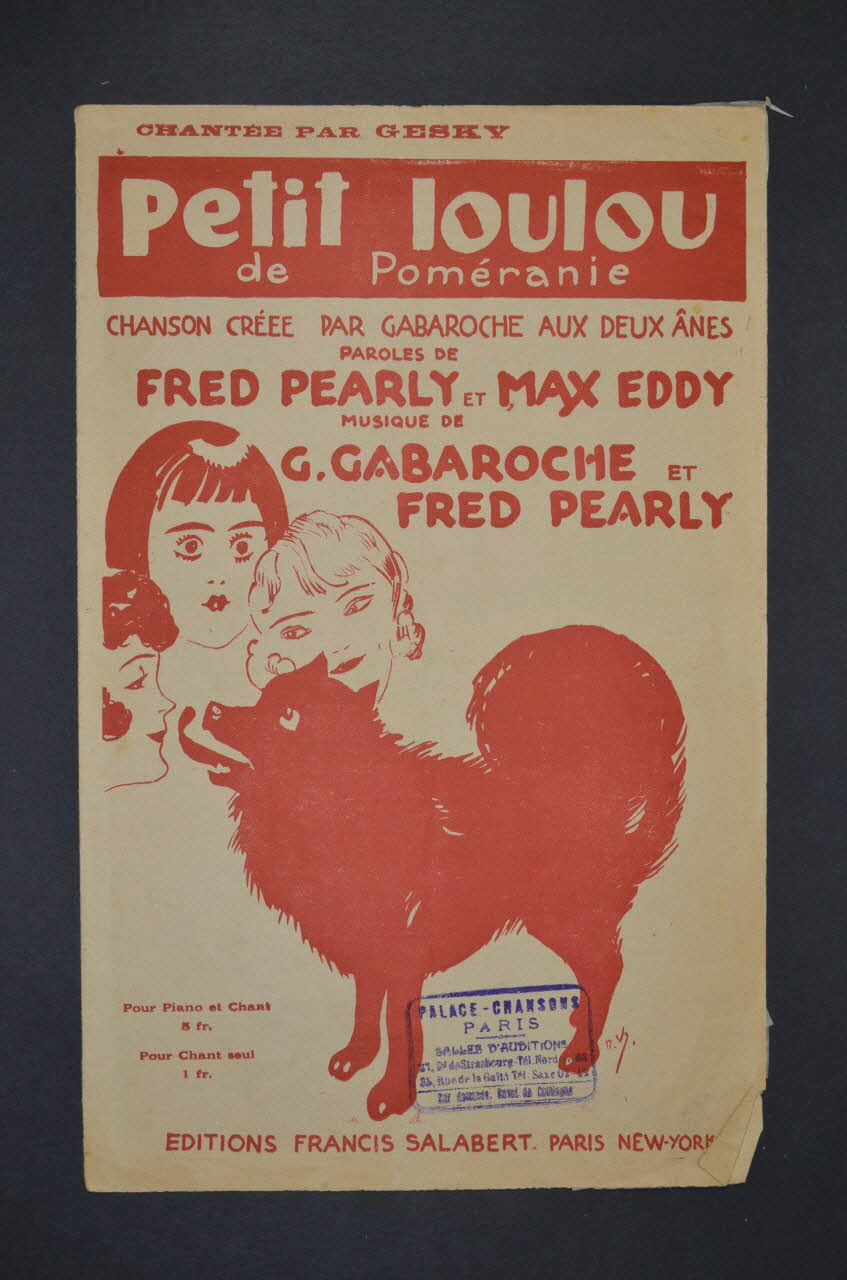 Fred Pearly ; Gaston Gabaroche ; Max Eddy ; Francis F. Salabert partition de musique petit format Île-de-France, France 1925 1965.149.54 Photo Mucem