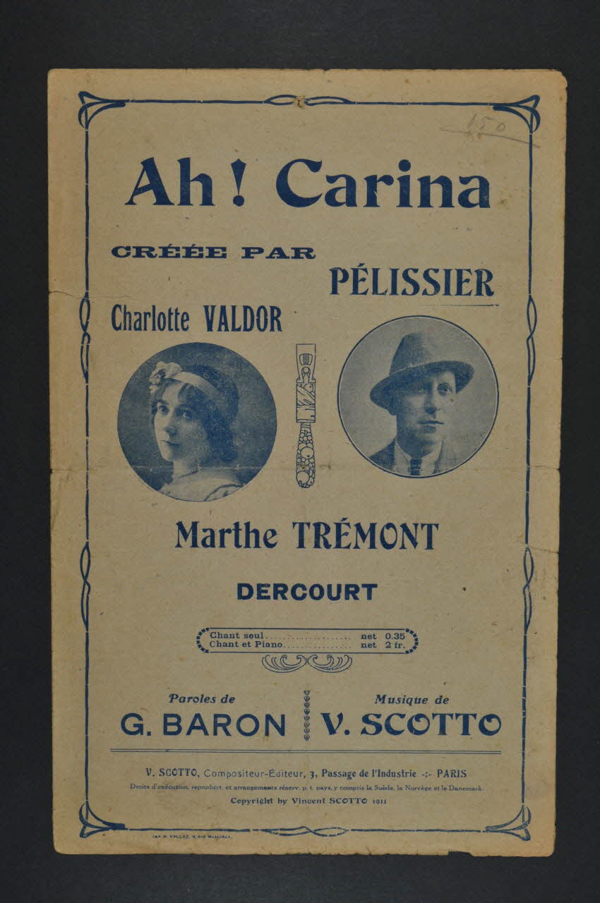 Gaston Baron ; Vincent Scotto ; Pelissier partition de musique petit format Île-de-France, France 1911 1965.149.62 Photo Mucem