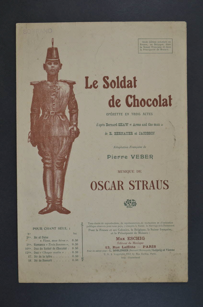 Pierre Veber ; Oscar Strauss ; Bernard Shaw ; Éditions Max Eschig chanson petit format Île-de-France, France 1911 1966.141.4 Photo Mucem