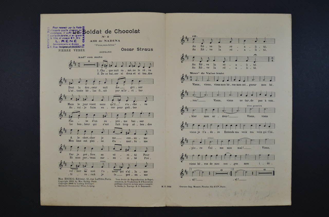 Pierre Veber ; Oscar Strauss ; Bernard Shaw ; Éditions Max Eschig chanson petit format Île-de-France, France 1911 1966.141.4 Photo Mucem