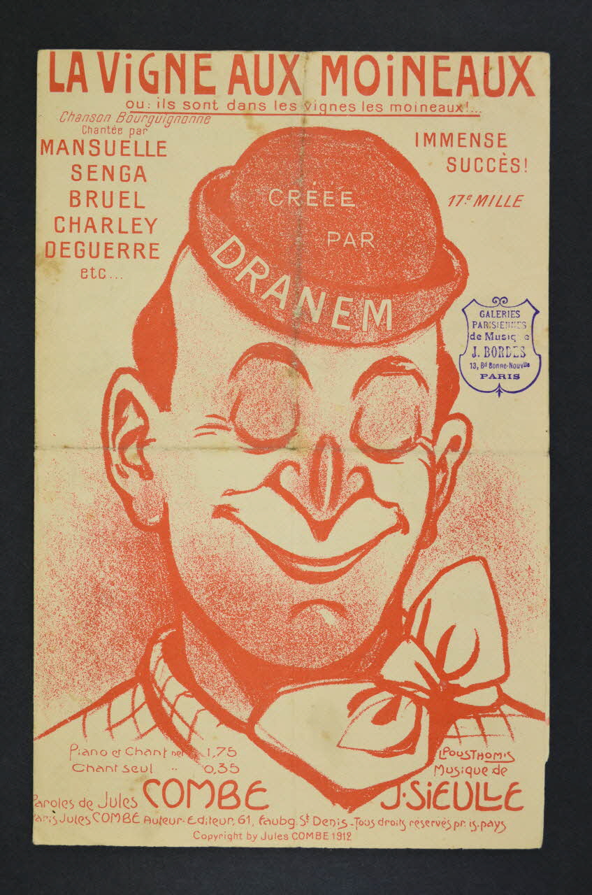 J. Sieulle ; Jules Combe ; Dranem partition de musique petit format Île-de-France, France 1912 1965.149.75 Photo Mucem