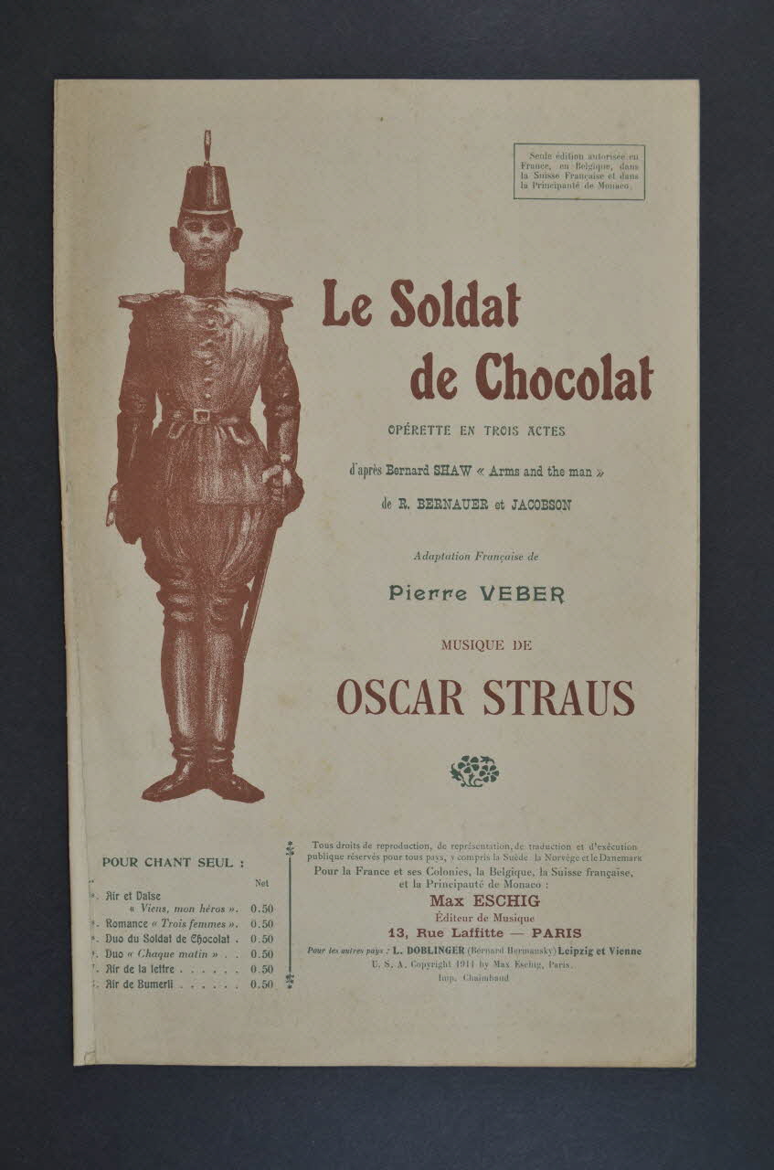 Pierre Veber ; Oscar Strauss ; Bernard Shaw ; Éditions Max Eschig chanson petit format Île-de-France, France 1911 1966.141.5 Photo Mucem