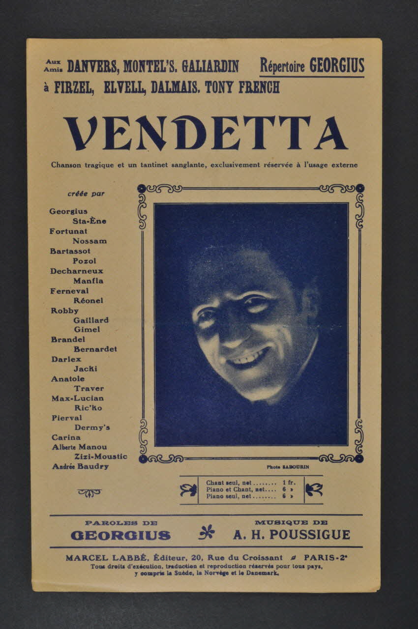 A.H. Poussigue ; Georgius ; Labbé partition de musique petit format 1927 1965.149.81 Photo Mucem