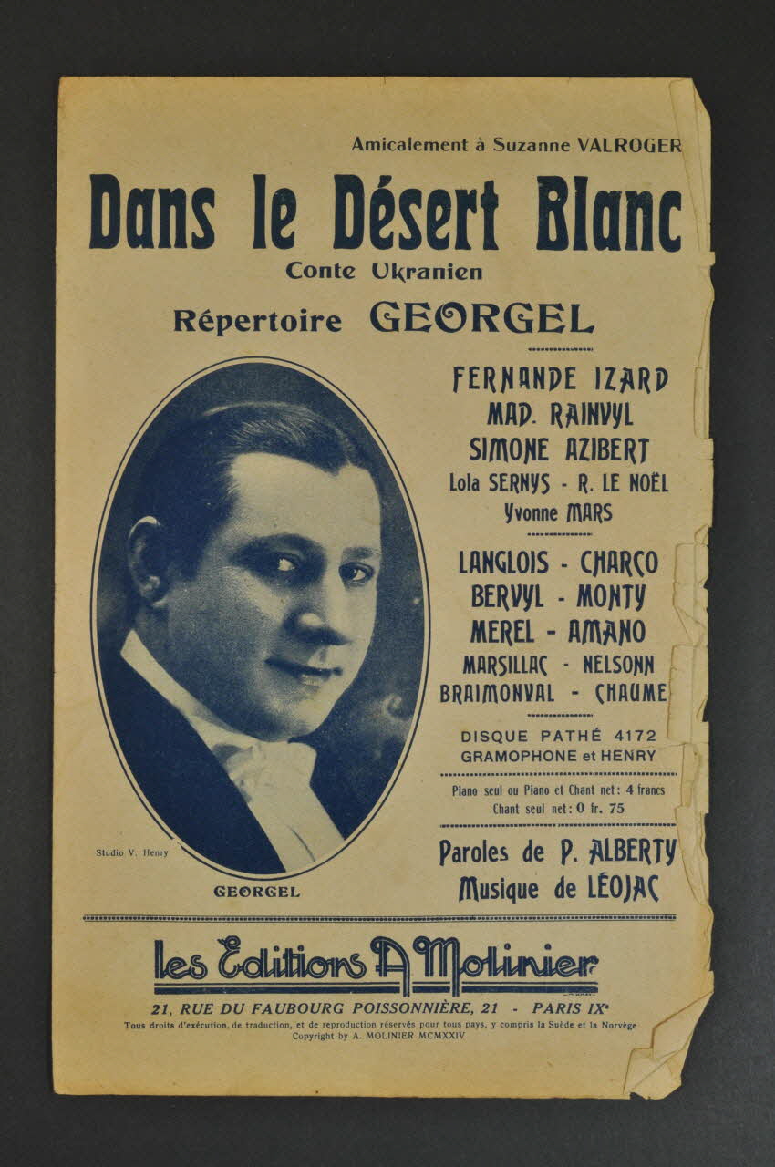 Pierre Alberty ; Leojac ; Georgel ; A. Molinier chanson petit format Île-de-France, France 1924 1966.141.9 Photo Mucem