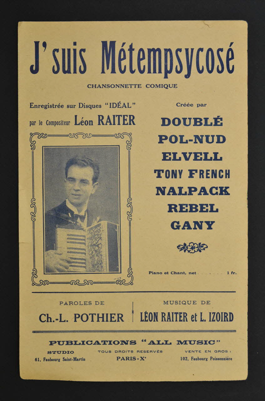 Louis Izoird ; Léon Raiter ; Charles-Louis Pothier ; All Music; chanson petit format 1925 1965.149.87 Photo Mucem