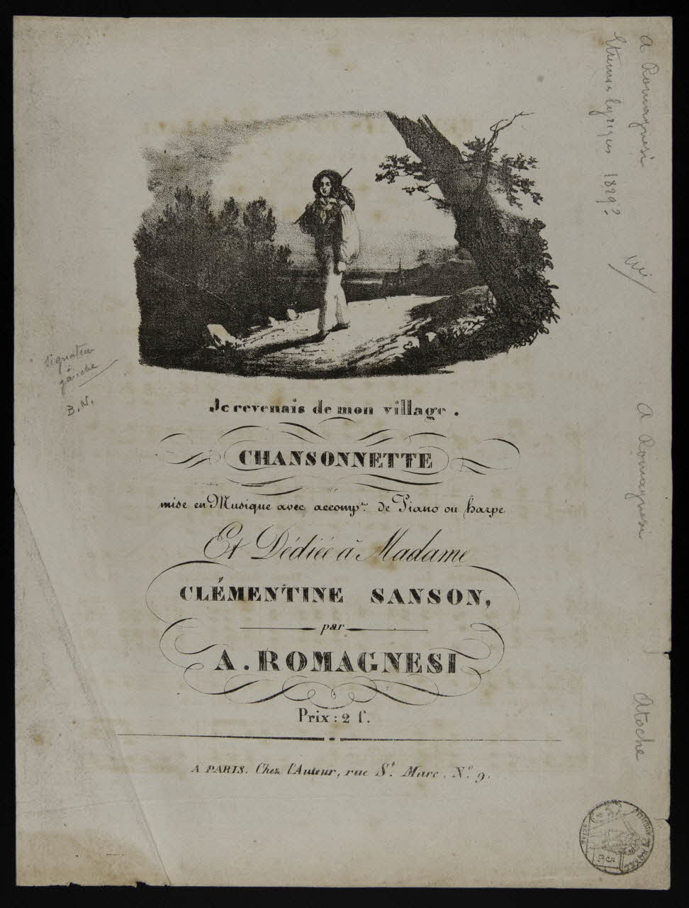 estampe Je revenais de mon village.  CHANSONNETTE 1968.101.152 Photo Mucem