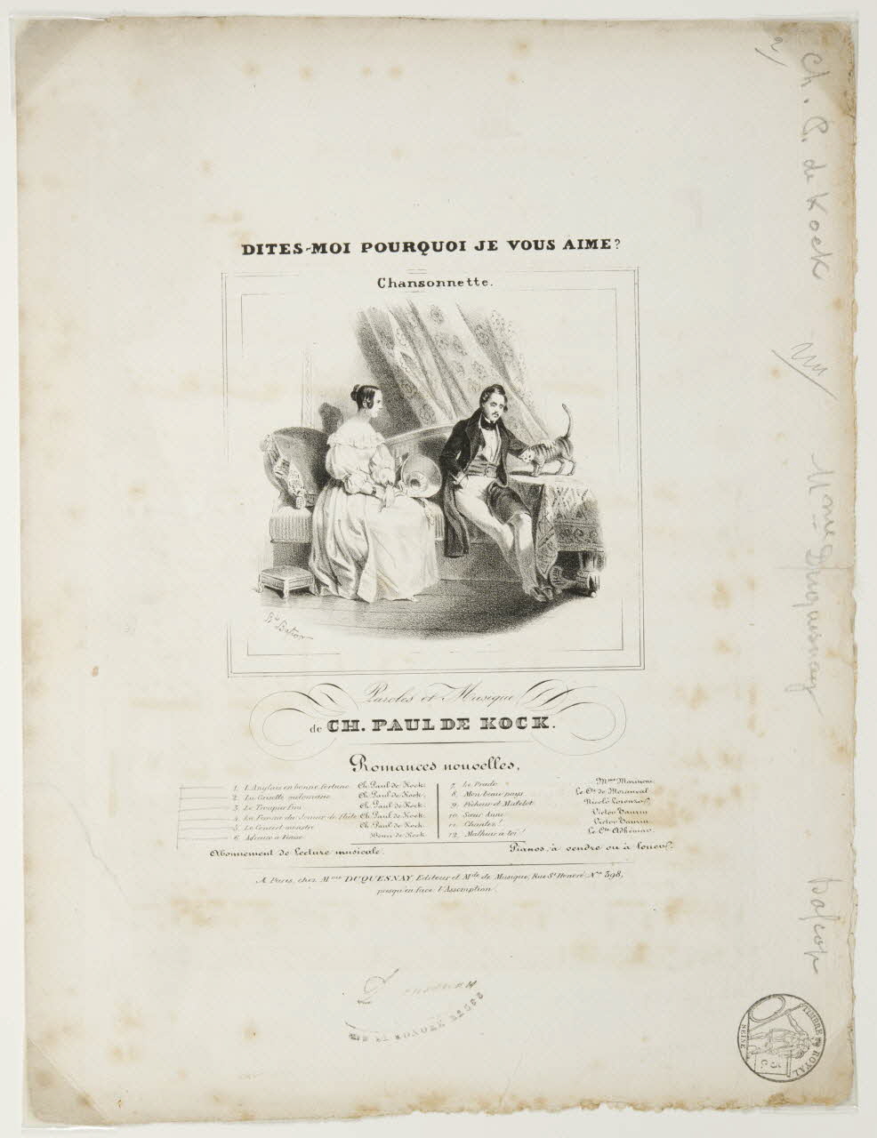 estampe DITES-MOI POURQUOI JE VOUS AIME ?  Chansonnette. 1968.101.158 Photo Mucem