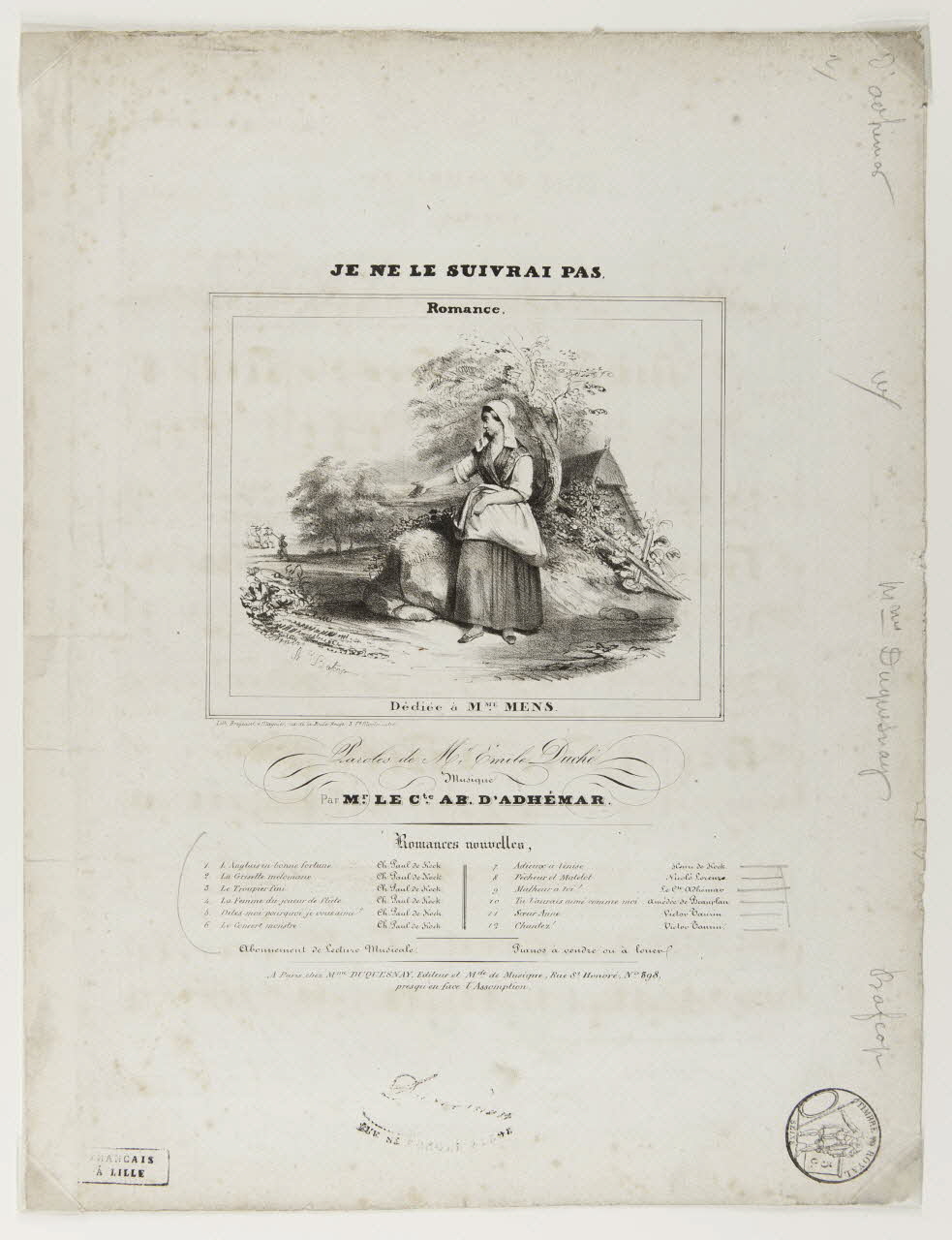 estampe JE NE LE SUIVRAI PAS.  Romance. 1968.101.163 Photo Mucem