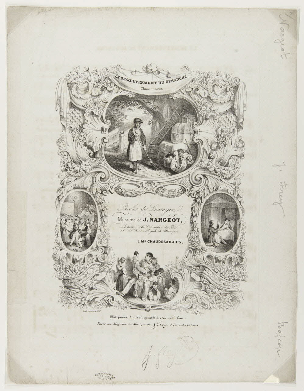 estampe LE DESOEUVREMENT DU DIMANCHE.  Chansonnette. 1968.101.177 Photo Mucem