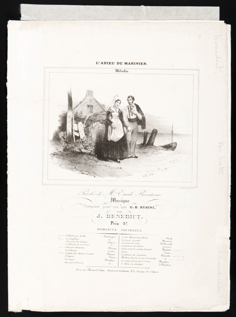 estampe L'ADIEU DU MARINIER.  Mélodie. 1968.101.302 Photo Mucem