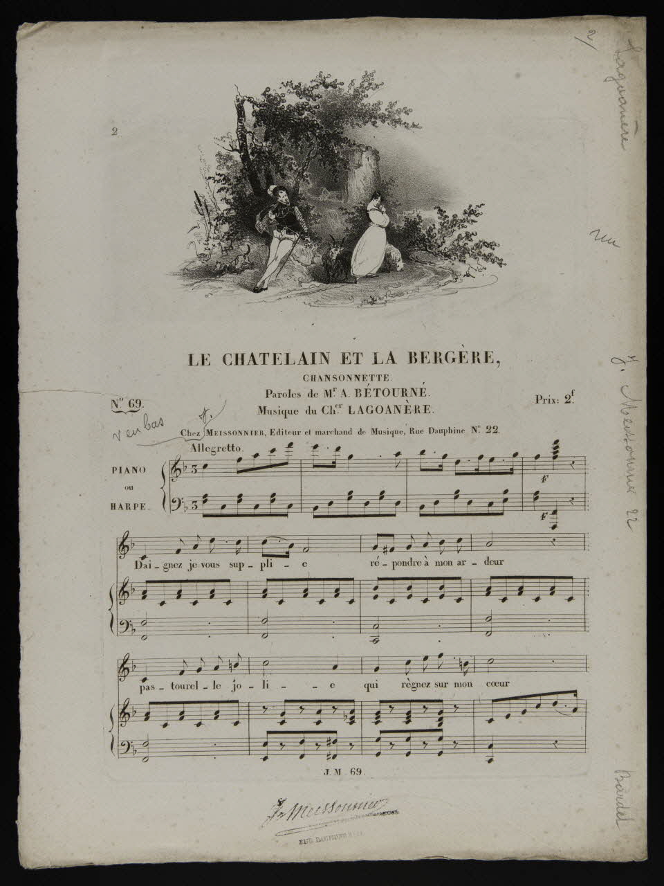 estampe LE CHATELAIN ET LA BERGERE,  CHANSONNETTE 1968.101.420 Photo Mucem