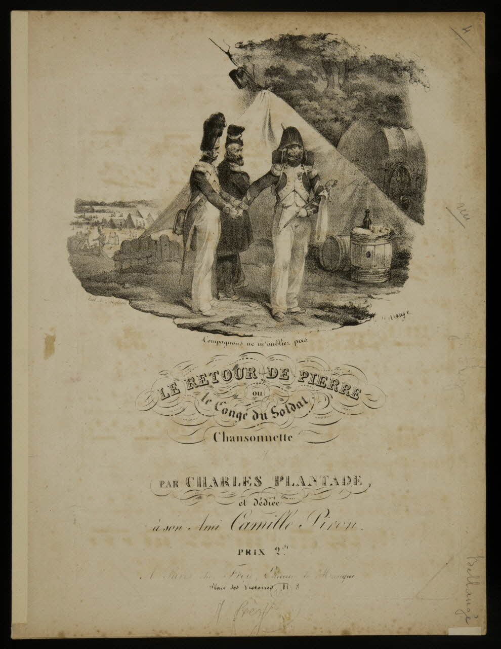 estampe LE RETOUR DE PIERRE  ou  le Congé du Soldat. 1968.101.471 Photo Mucem
