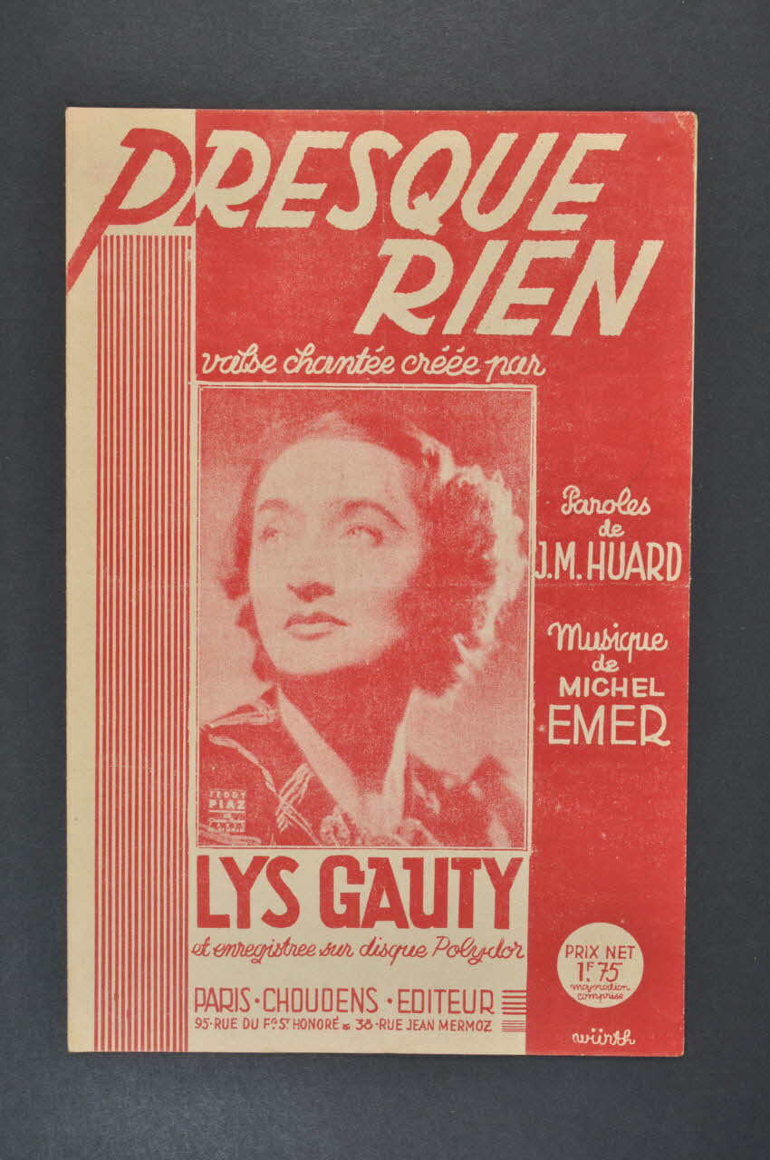 Michel Emer ; Jean-Marie Huard ; Choudens partition de musique petit format 1937 1965.149.97 Photo Mucem