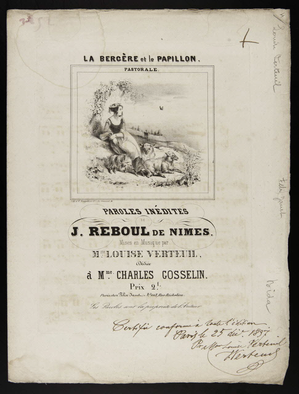 estampe LA BERGERE et le PAPILLON.  PASTORALE. 1968.101.510 Photo Mucem