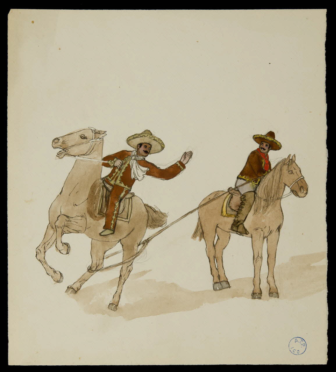 partie d'un ensemble de dessins Cavaliers au lasso 1968.102.1029.9 Photo Mucem