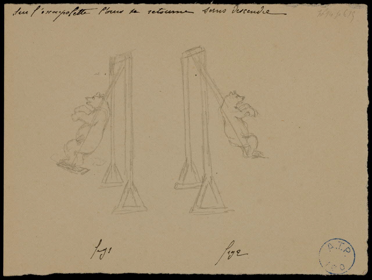 partie d'un ensemble de dessins Sur l'escarpolette l'ours se retourne sans descendre 1968.102.1030.1 Photo Mucem