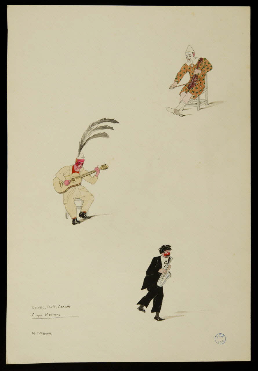 partie d'un ensemble de dessins Cairoli, Porto, Carletto  Cirque Medrano 1968.102.1047.6 Photo Mucem