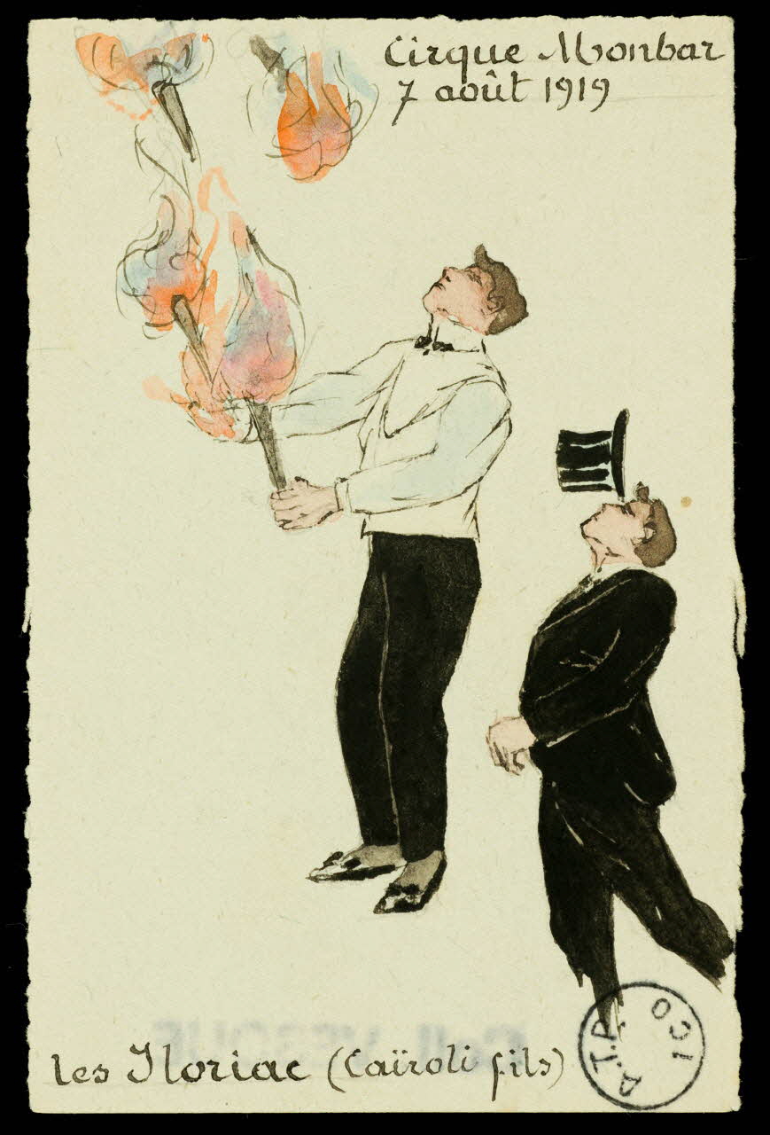 partie d'un ensemble de dessins Cirque Monbar  7 août 1919  Les Iloriac (Caïroli fils) 1968.102.1072 Photo Mucem