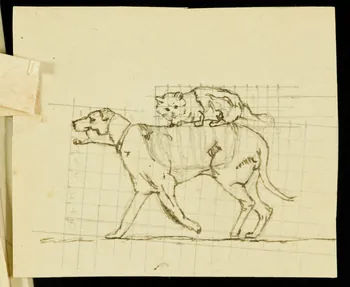partie d'un ensemble de dessins Chat sur le dos d'un chien 1968.102.1191.3 Photo Mucem