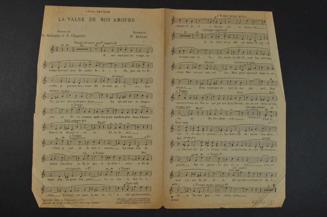 Pierre Arezzo ; G. Millau ; Ricordi Et Cie; chanson petit format 1912 1965.150.33 Photo Mucem