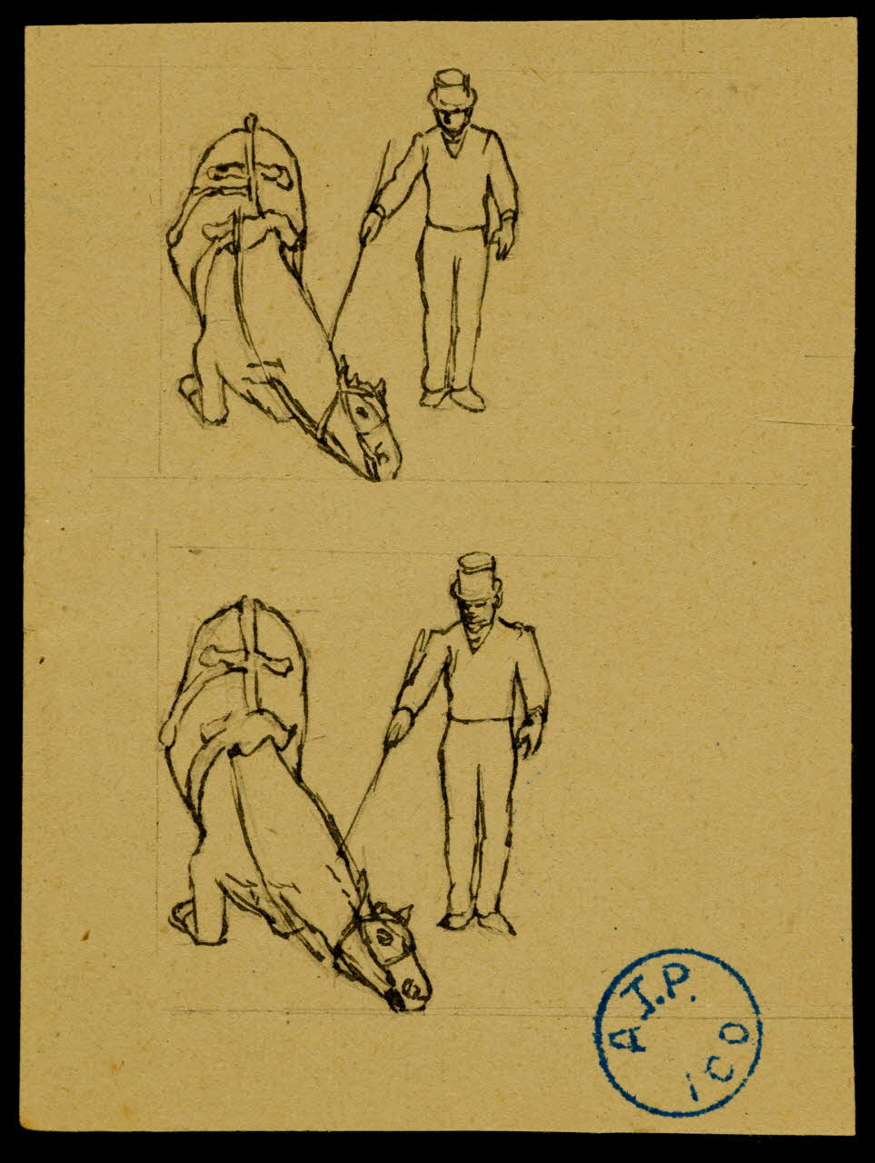 partie d'un ensemble de dessins Dressage de cheval 1968.102.1204.2 Photo Mucem