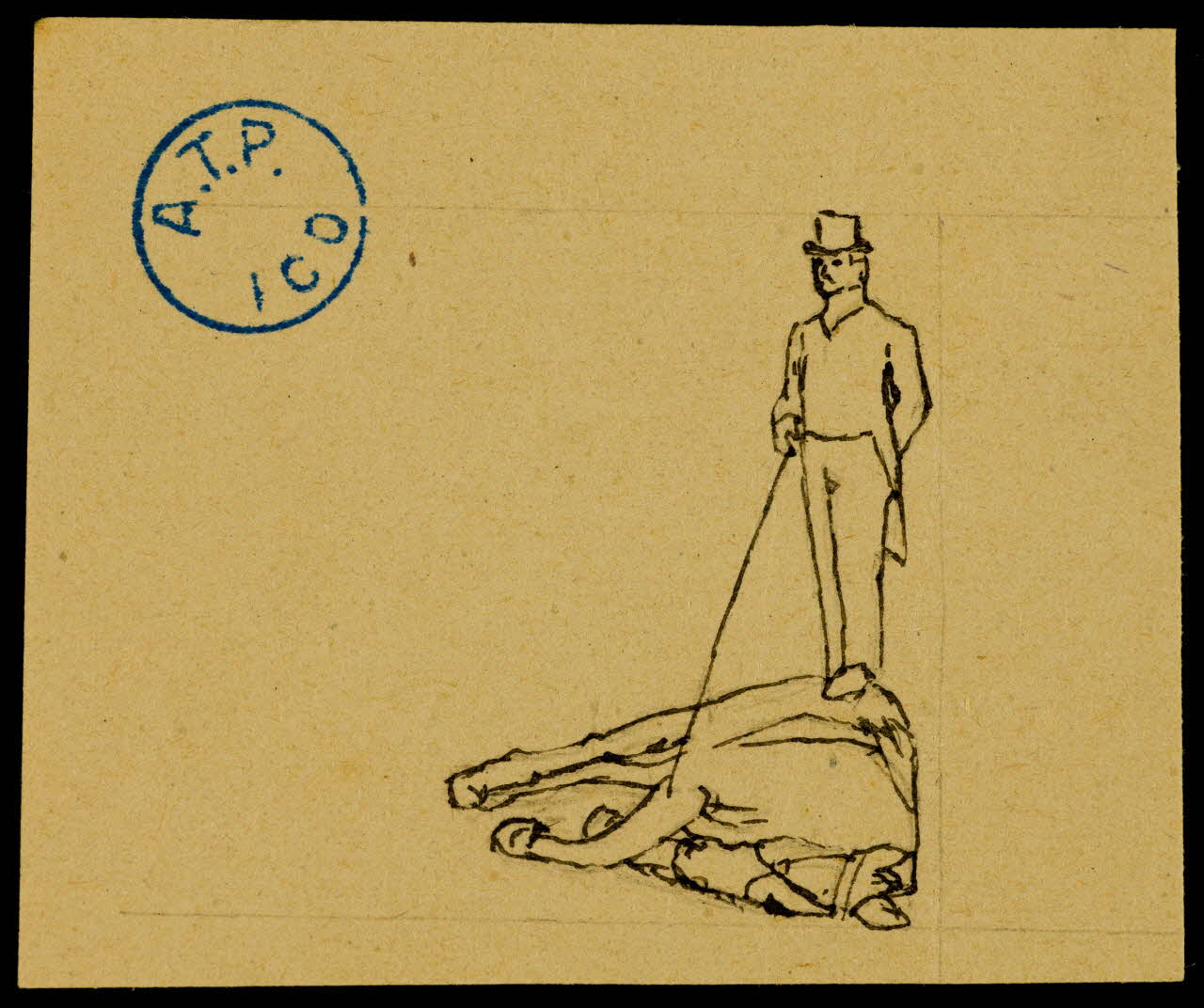 partie d'un ensemble de dessins Homme debout sur un cheval couché 1968.102.1207.13 Photo Mucem