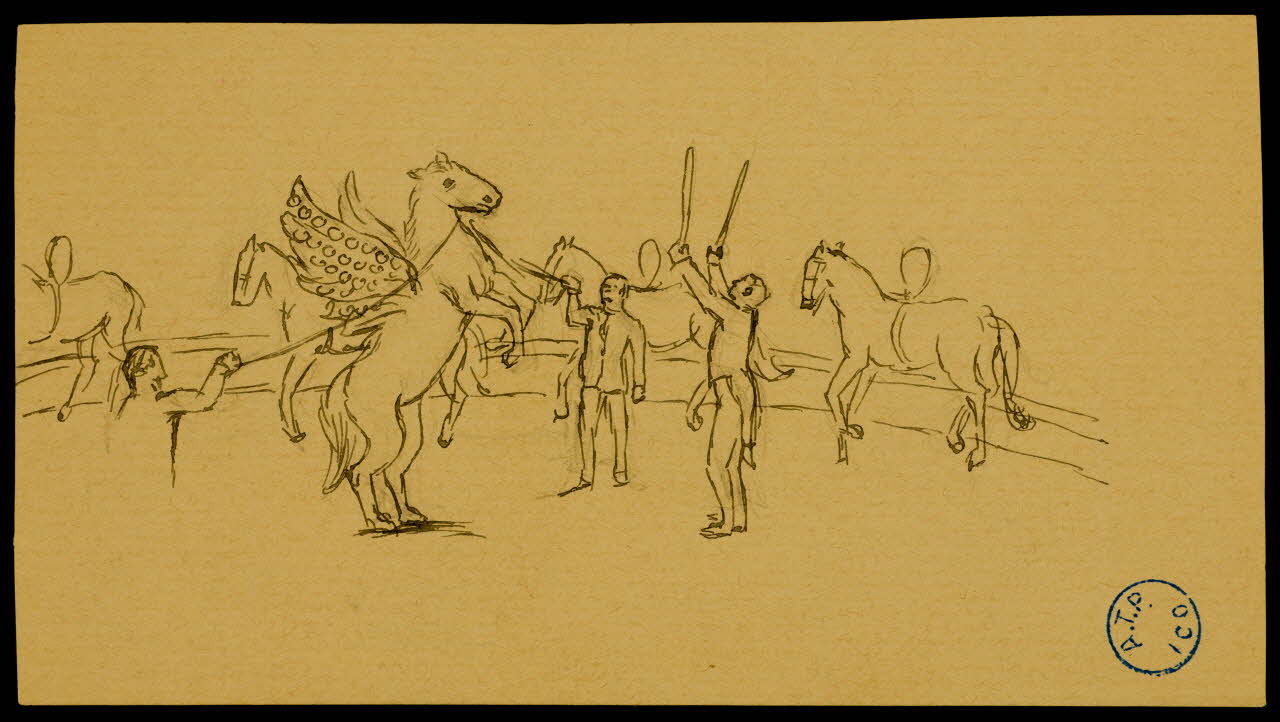 partie d'un ensemble de dessins Cheval ailé et dresseurs 1968.102.1207.14 Photo Mucem