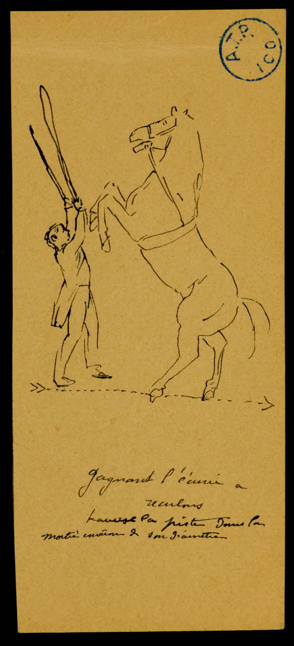 partie d'un ensemble de dessins Gagnant l'écurie à  reculons 1968.102.1207.3 Photo Mucem