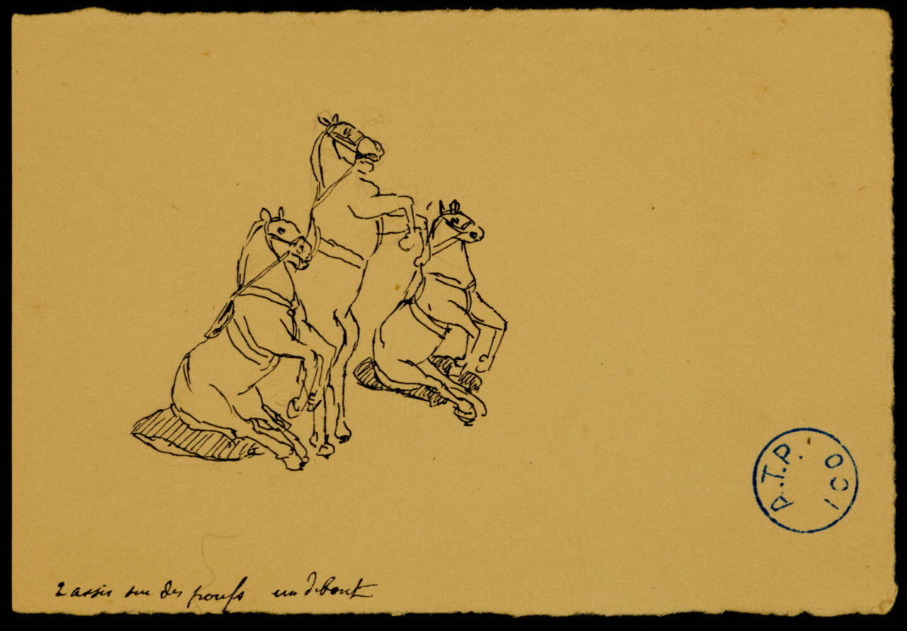 partie d'un ensemble de dessins 2 assis sur des poufs, un debout 1968.102.1207.9 Photo Mucem