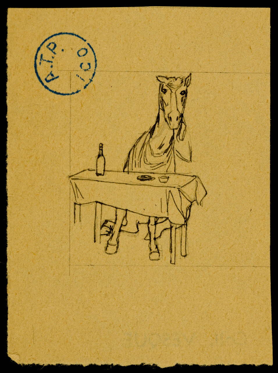 partie d'un ensemble de dessins Un cheval à table 1968.102.1208.14 Photo Mucem