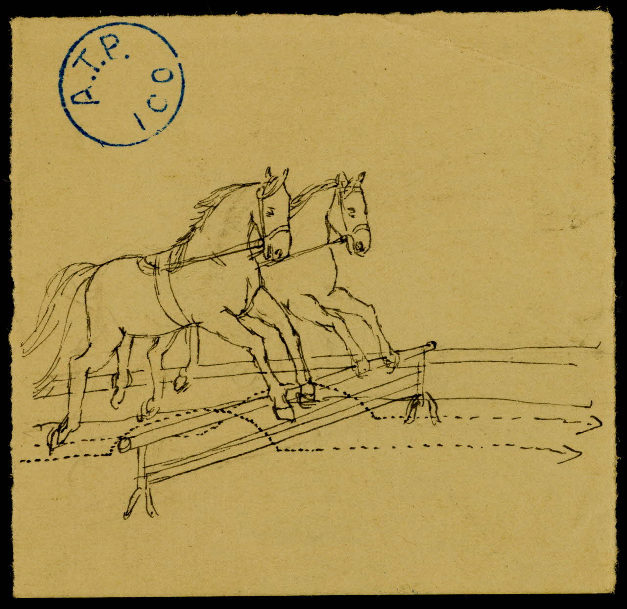 partie d'un ensemble de dessins Chevaux sautant un obstacle 1968.102.1210.1 Photo Mucem