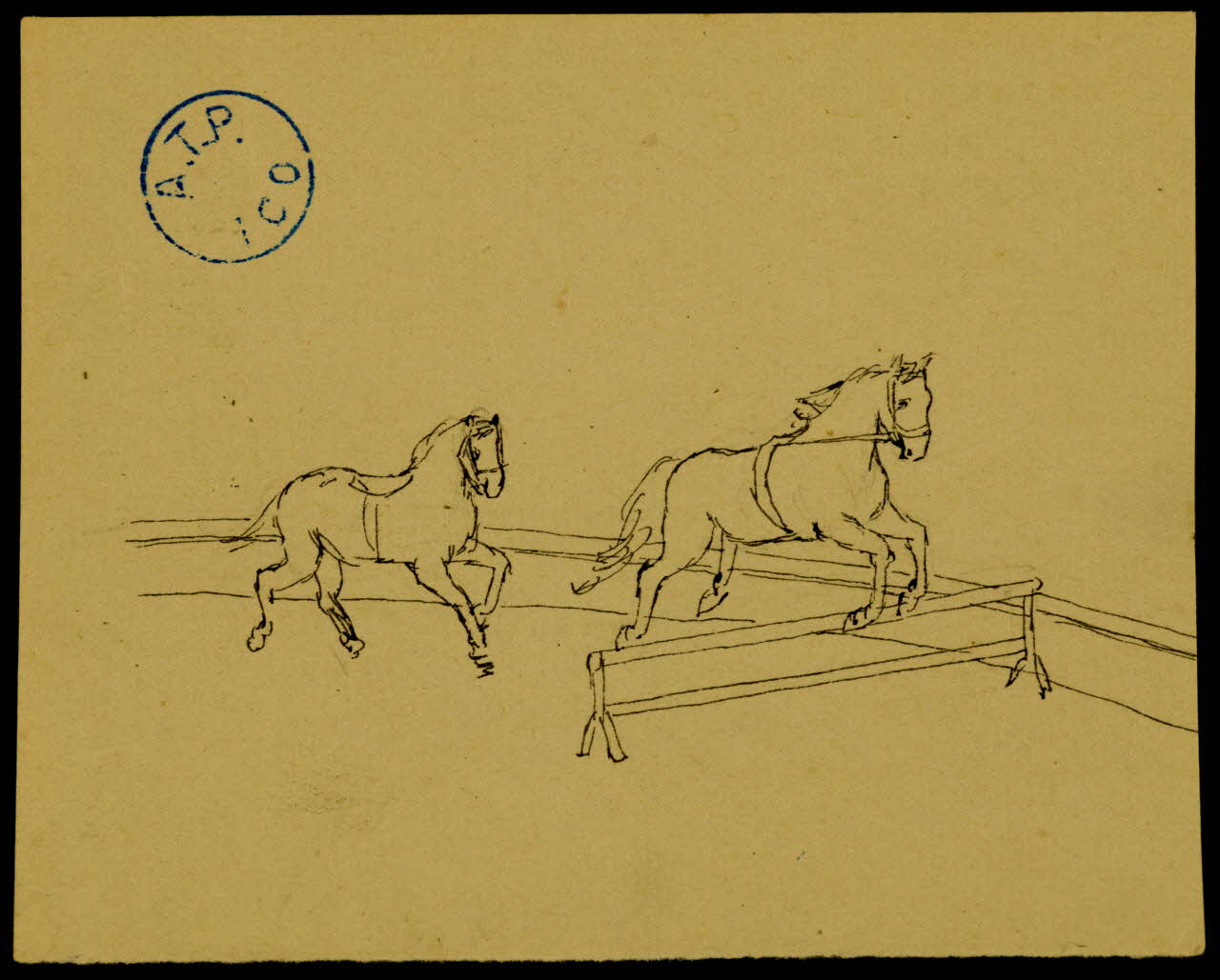 partie d'un ensemble de dessins Cheval sautant un obstacle 1968.102.1210.8 Photo Mucem