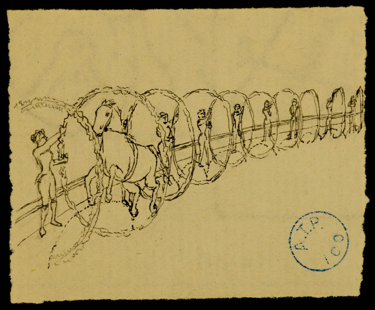 partie d'un ensemble de dessins Cheval passant les cerceaux 1968.102.1212.8 Photo Mucem