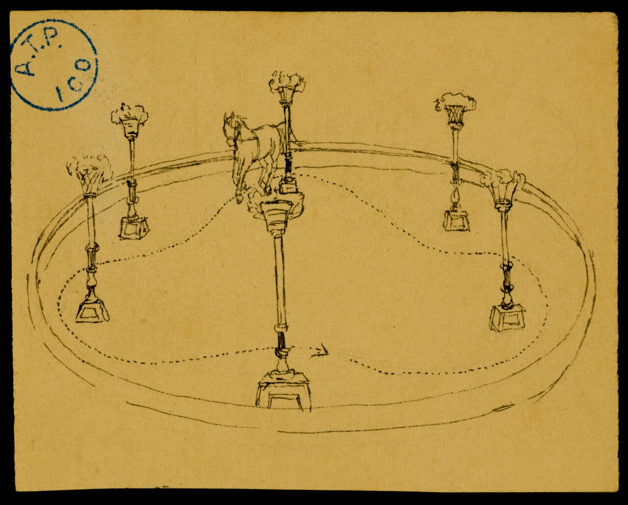 partie d'un ensemble de dessins Cheval et piste 1968.102.1212.9 Photo Mucem