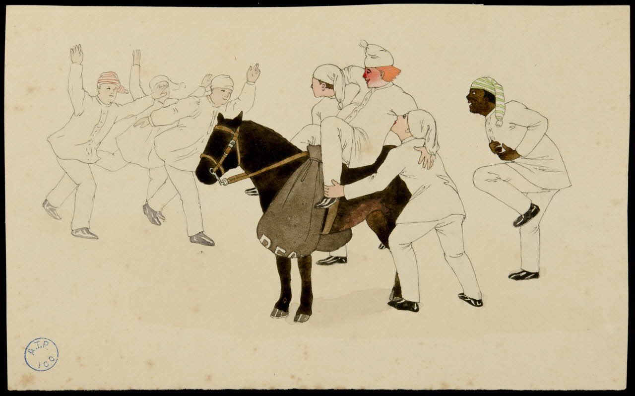 partie d'un ensemble de dessins Scène d'hommes en tenue de nuit 1968.102.1220.1 Photo Mucem
