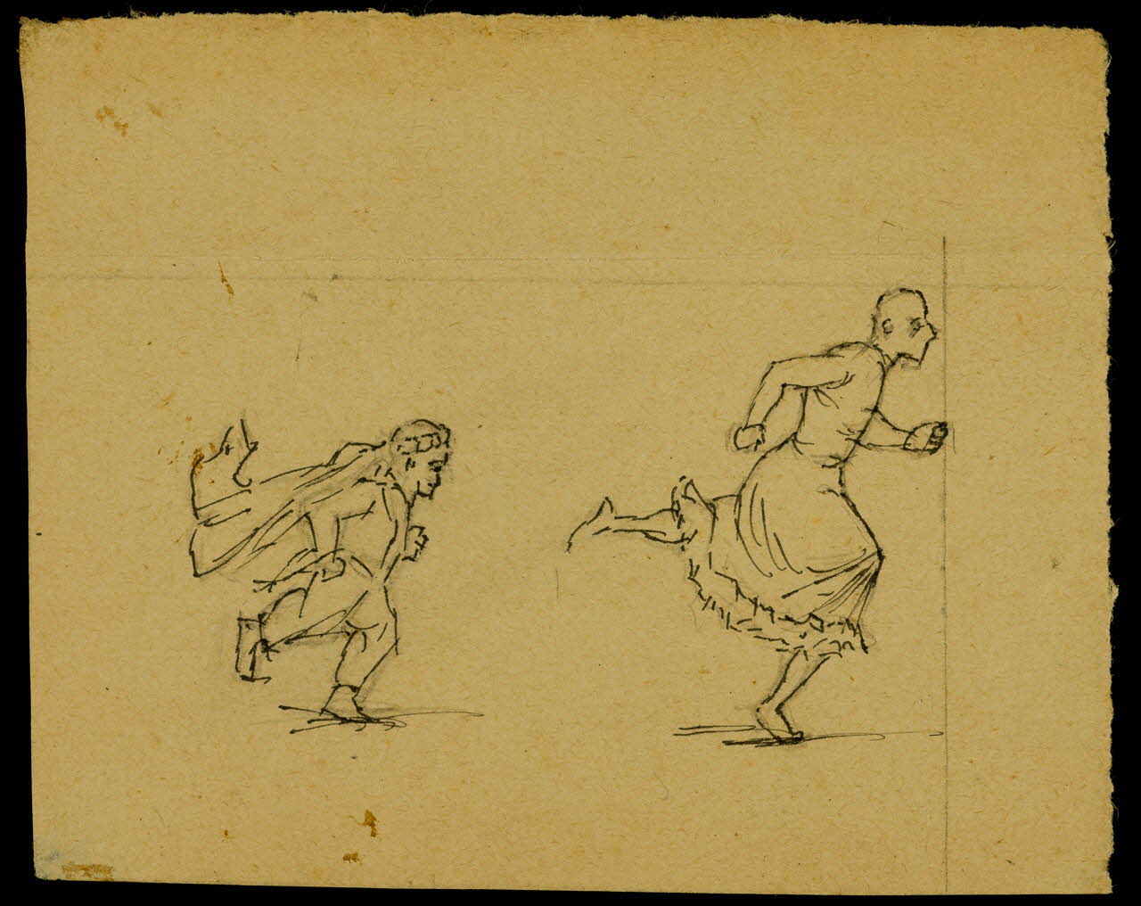 partie d'un ensemble de dessins Un nain course un homme déguisé en femme 1968.102.1228.4 Photo Mucem