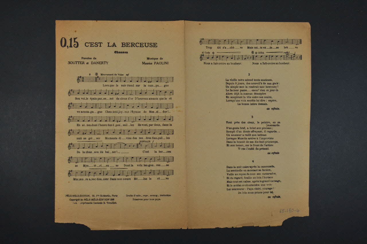 R., De Soutter ; Maurizio Paolini ; Pêle-Mêle Edition; chanson petit format 1916 1965.150.4 Photo Mucem