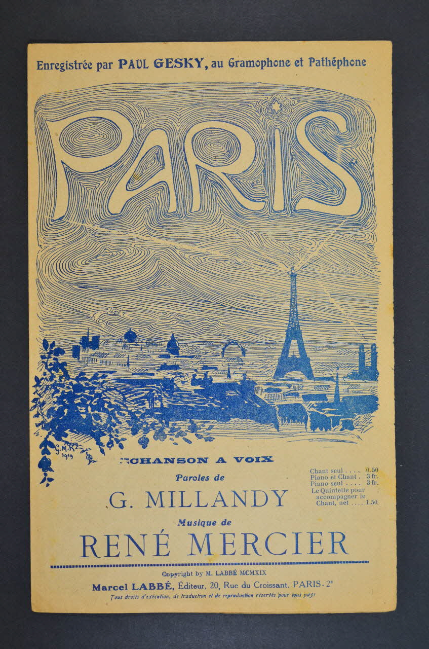 G.M.R. ; Georges Millandy ; René Mercier ; Labbé chanson petit format 1919 1966.148.12 Photo Mucem