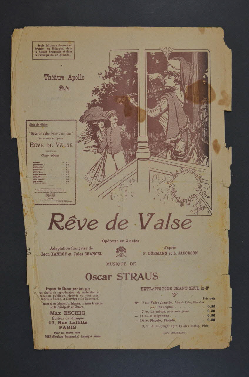 Oscar Straus ; Éditions Max Eschig chanson petit format 1907 1966.148.15 Photo Mucem
