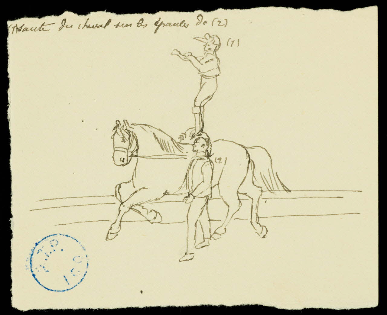 partie d'un ensemble de dessins (1) saute du cheval sur les épaules de (2) 1968.102.1331.4 Photo Mucem