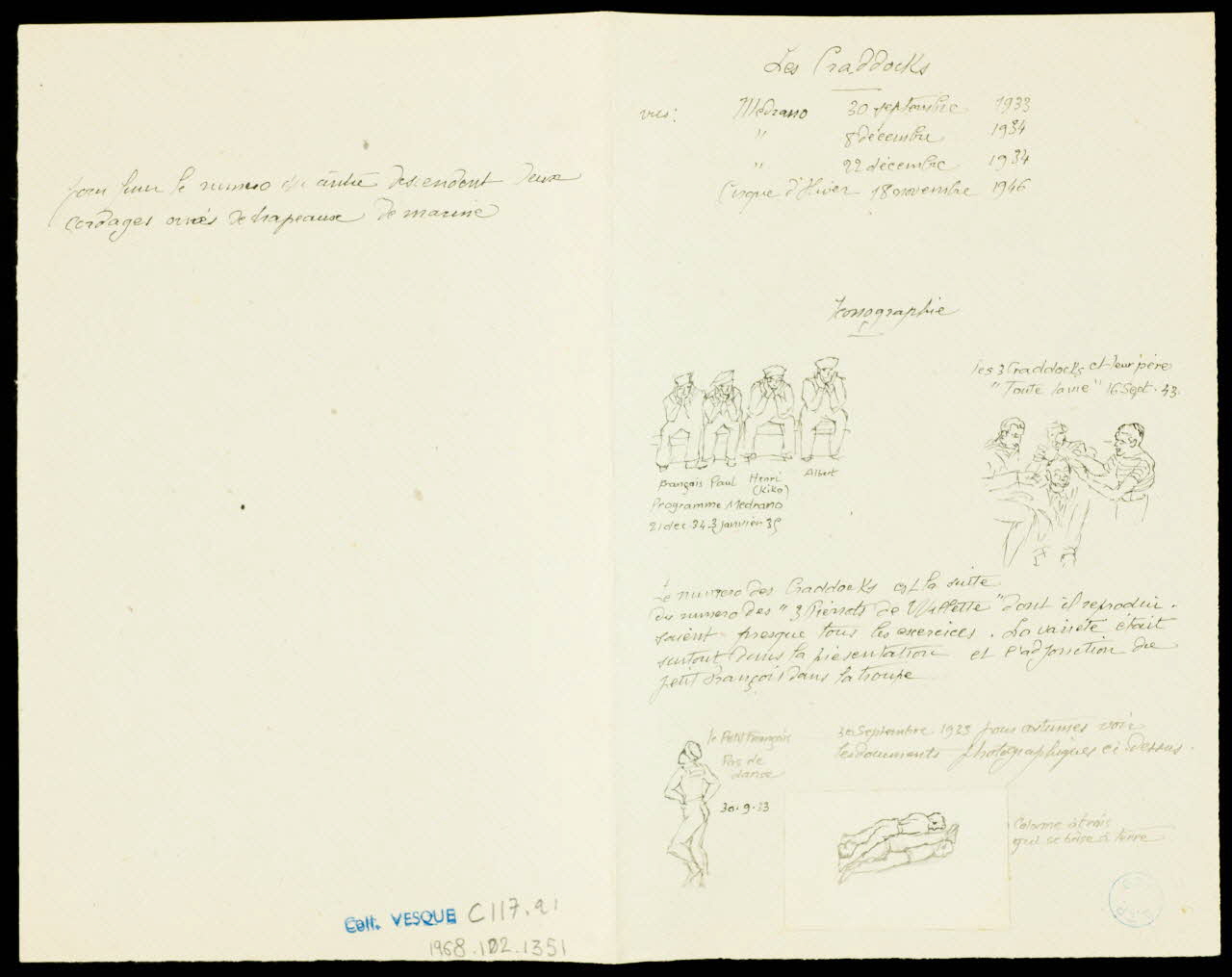 partie d'un ensemble de dessins Les Craddocks 1968.102.1351 Photo Mucem