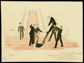 partie d'un ensemble de dessins "Les Craggs (Mr Craggs  père et Cie)  dans leur pantomine, avec Billy :  "The new stewart of Channel-Queen" 1968.102.1354  Photo Mucem