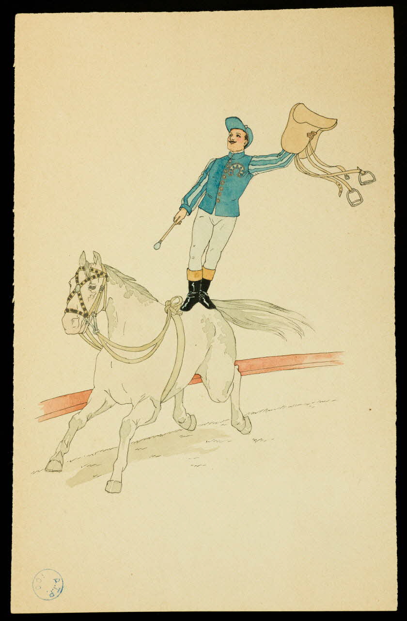 partie d'un ensemble de dessins Homme debout sur un cheval au galop 1968.102.1361 Photo Mucem
