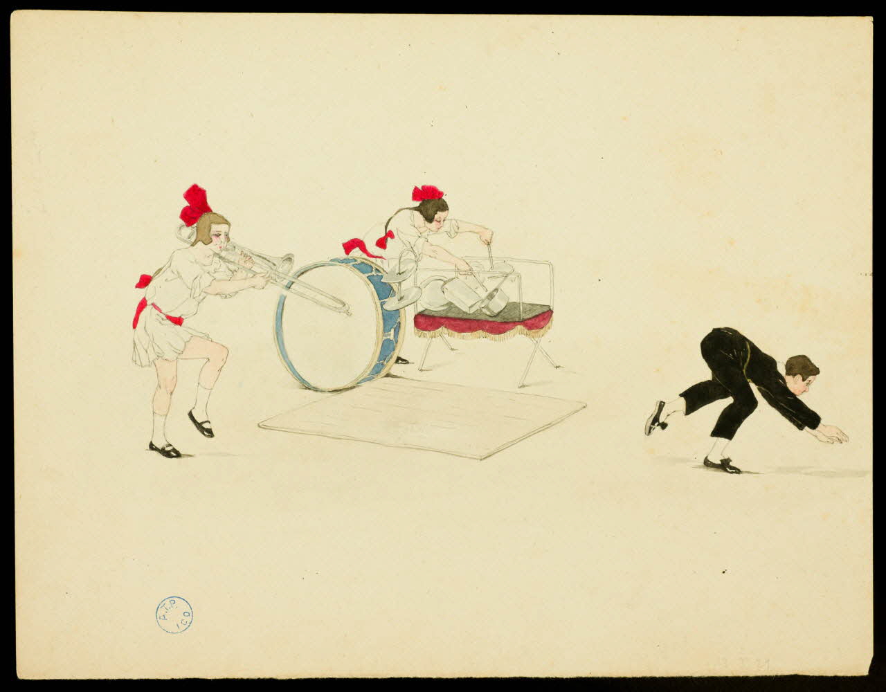 partie d'un ensemble de dessins Garçon faisant le clown et femmes jouant de la musique 1968.102.1371.7 Photo Mucem