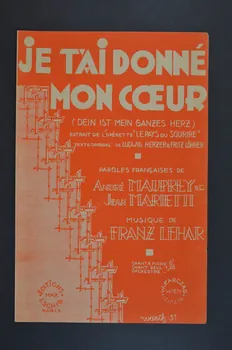 Jean Marietti ; André Mauprey ; Franz Lehar ; Éditions Max Eschig chanson petit format 1929 1966.148.21 Photo Mucem